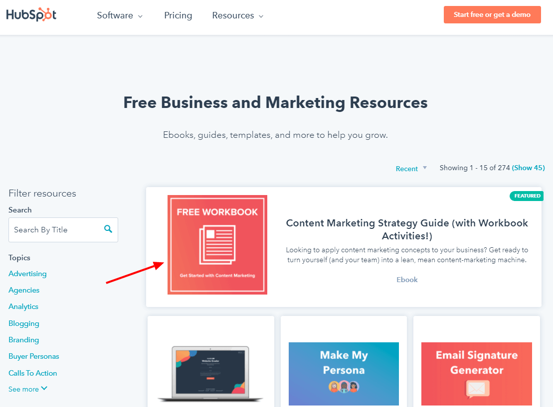 Content marketing example from HubSpot